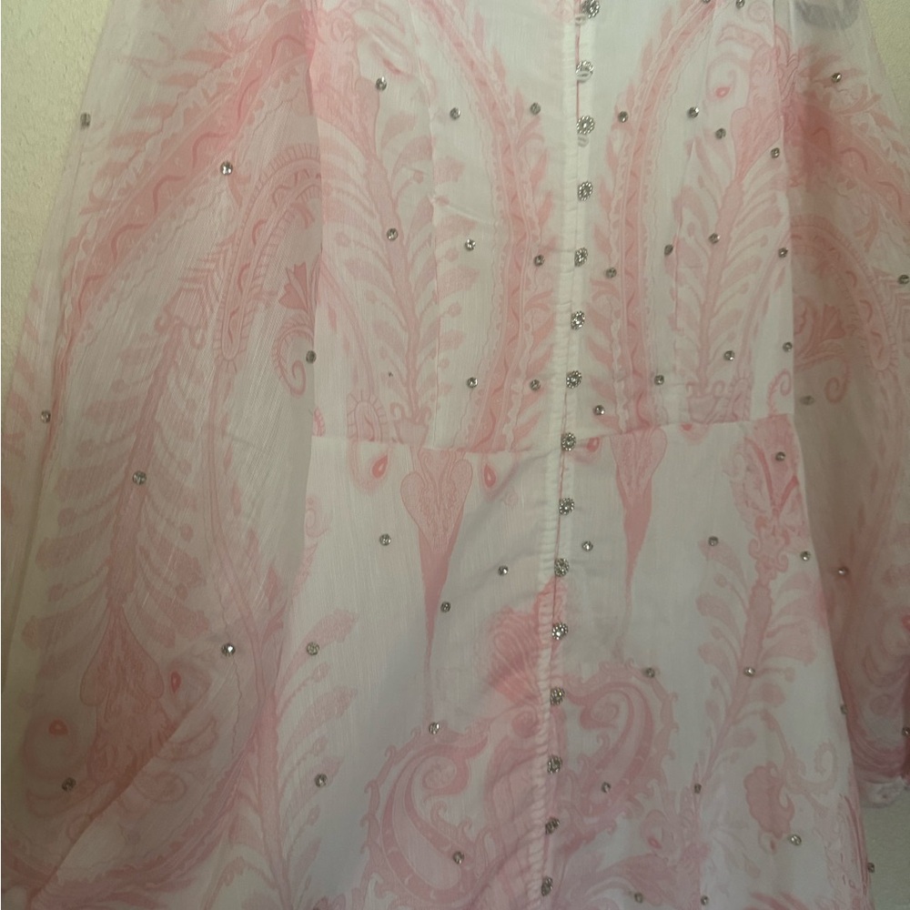 Sheer Pink Paisley Tunic with Crystal Accents